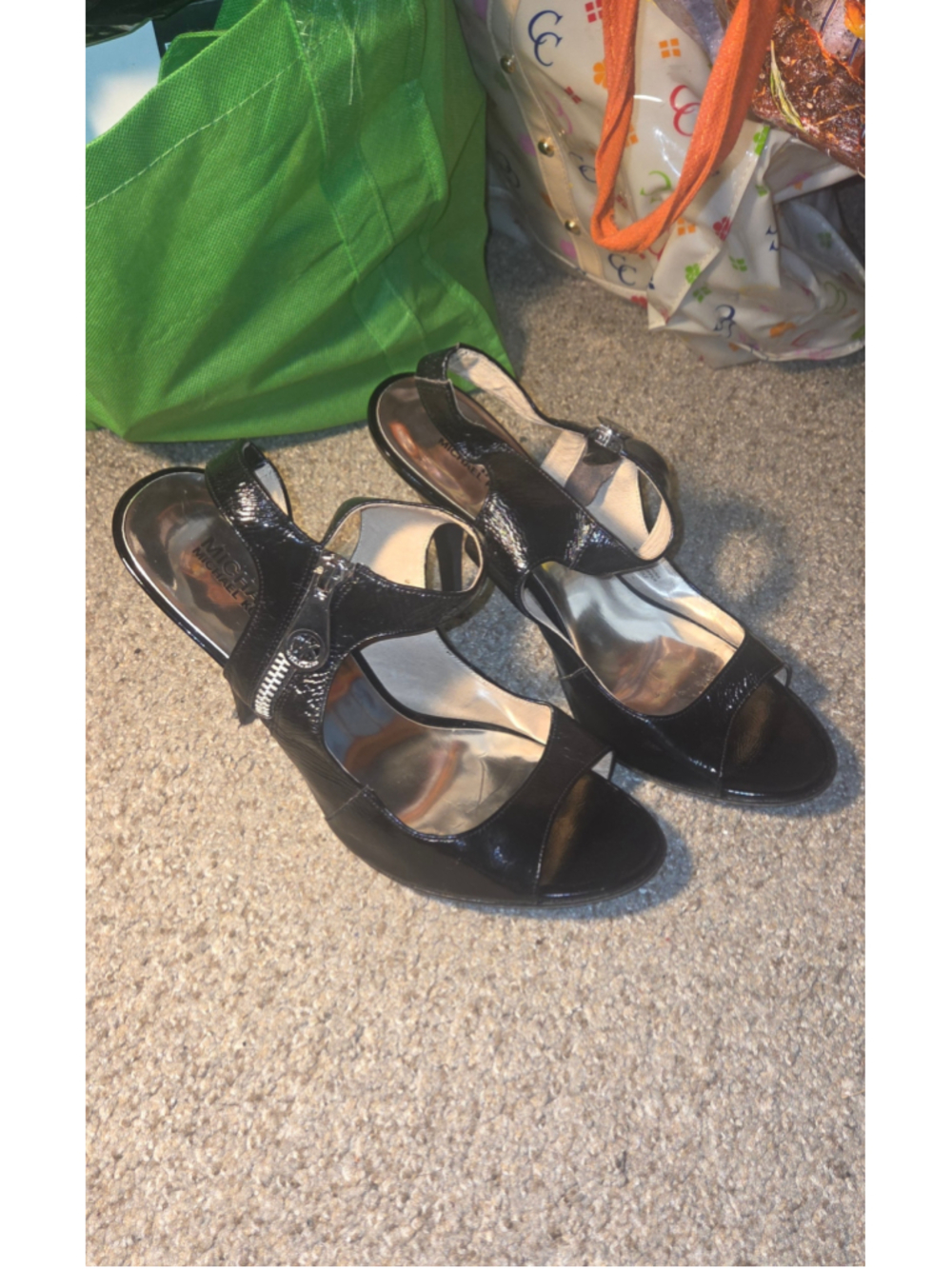 Women's Michael Kors Black Patent Leather Zipper Heels Size 10